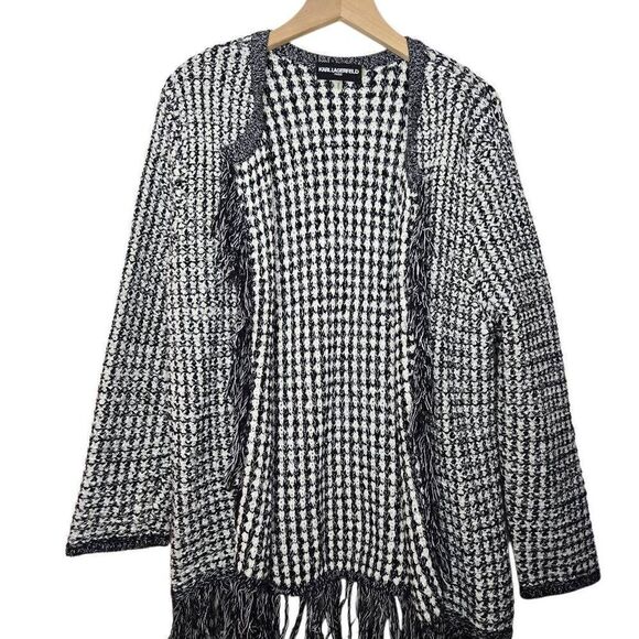 Karl Lagerfeld Open Front Fringe Cardigan Size Medium - Picture 2 of 8